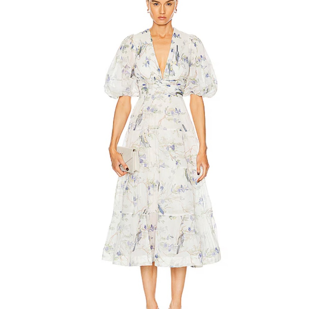 Zimmerman size 0 (US 2) worn once! Blue Birds Pleated Midi Dress